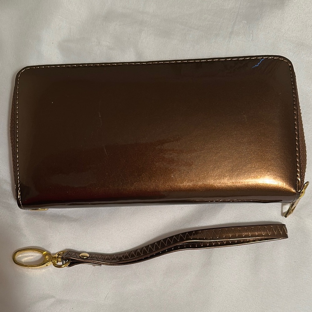 Metallic Brown Wallet with Wrist Strap NWOT